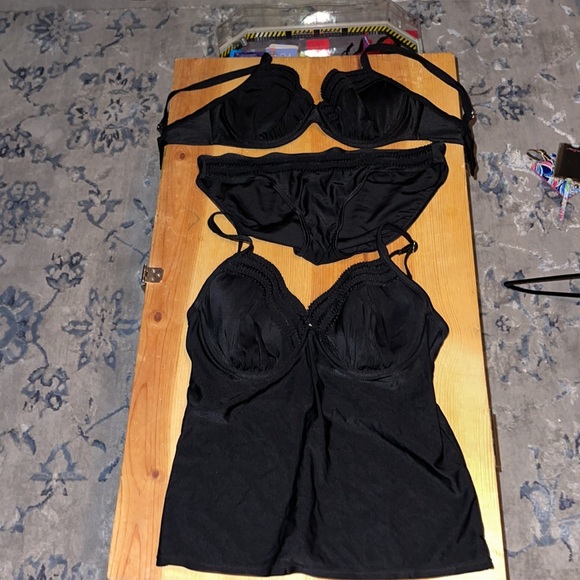Black 4 piece swim bundle matching size 8 Medium Tankini, coverup and bikini top - Picture 4 of 10